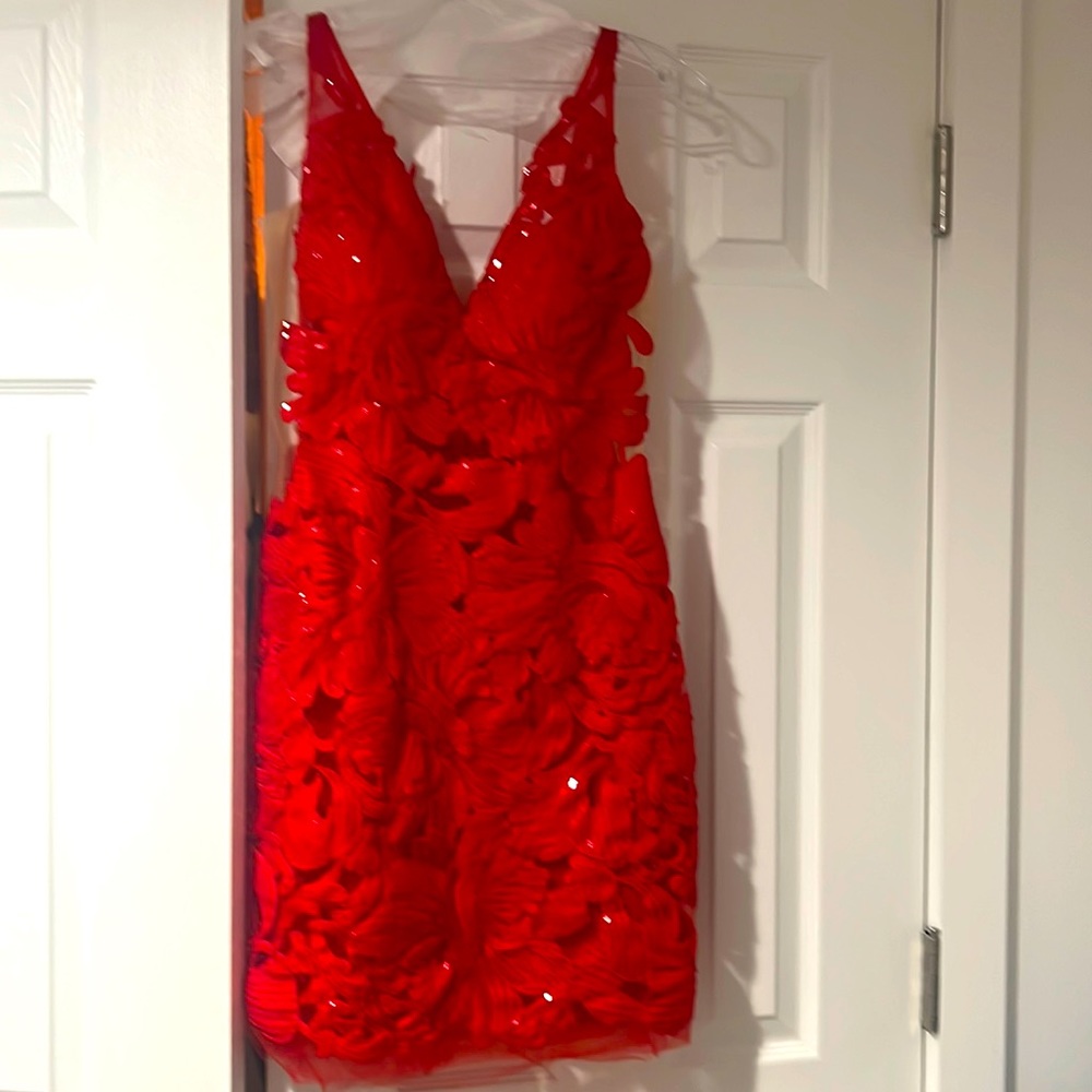 Gorgeous Jovani Red floral Sequin Knee length Dress size 4